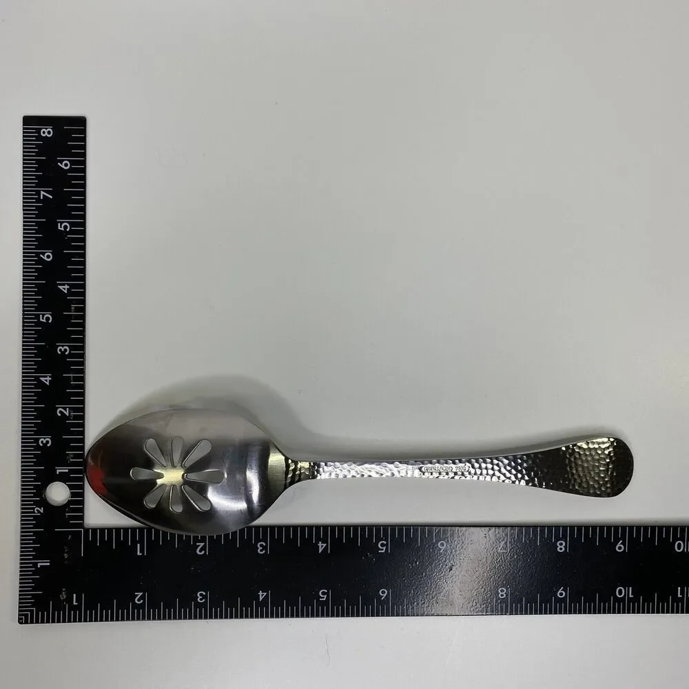 Wallace Continental Hammered Serving Spoon Slotted Pierced 18/0 Stainless Glossy